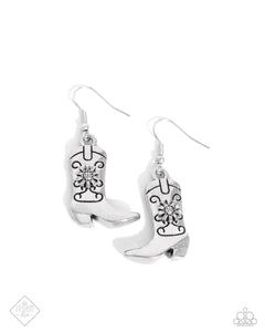 Beloved Boots - Silver - Paparazzi Accessories Cowboy Boot Earrings