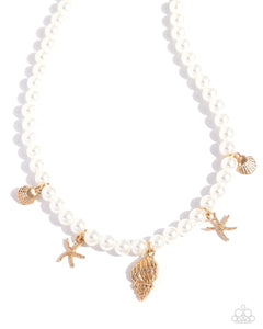 Beachcomber Beauty - Gold - Paparazzi Pearl Seashell Necklace Shell Starfish Conch