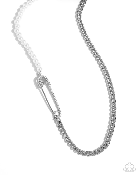 Safety Pin Style - White - Paparazzi Pearl Necklace