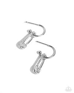 Safety Pin Sentiment - White - Paparazzi Hoop Earrings