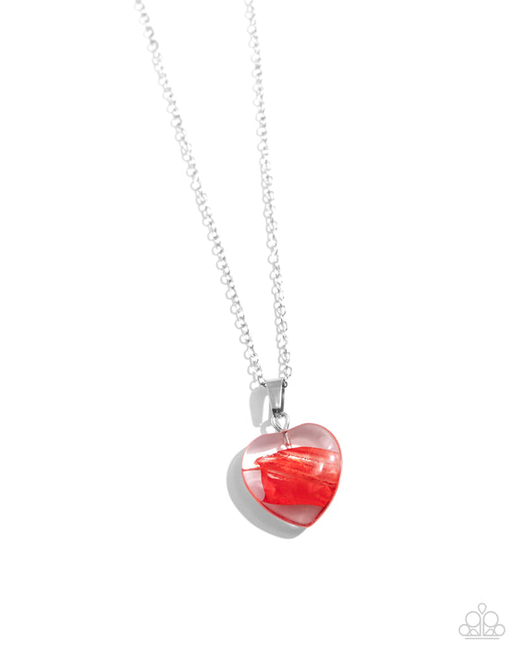 HEART Exhibition - Red - Paparazzi Clear Acrylic Heart Necklace