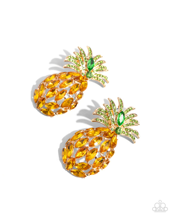 Pineapple Pizzazz - Yellow - Paparazzi Rhinestone Earrings