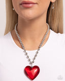 Romantic Residence - Red - Paparazzi Heart Necklace