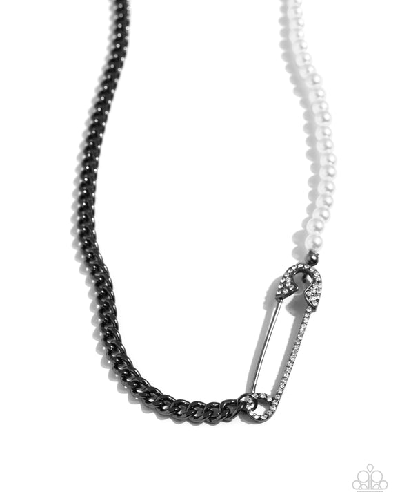 Safety Pin Style - Black - Paparazzi Gunmetal Necklace