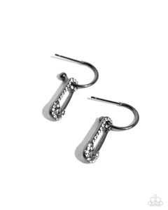 Safety Pin Sentiment - Black - Paparazzi Gunmetal Hoop Earrings