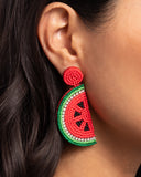 Watermelon Welcome - Red - Seed Bead Post Fruit Earrings