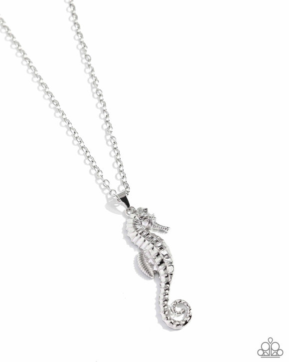 Sparkling Seahorse - Silver - Paparazzi Coastal Necklace