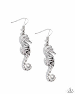 Seahorse Sheen - Silver - Paparazzi Coastal Earrings