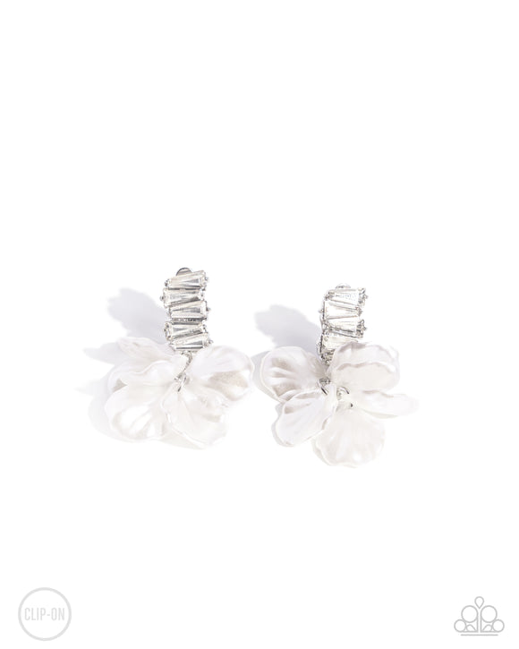 Stacked Sprigs - White -Paparazzi Shell CLIP ON Earrings