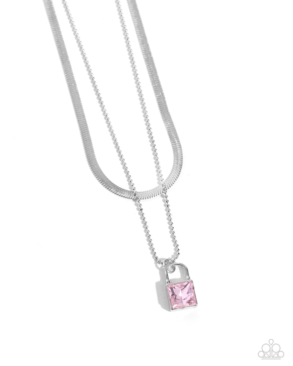 Padlock Possession - Pink - Paparazzi Layered Lock Necklace