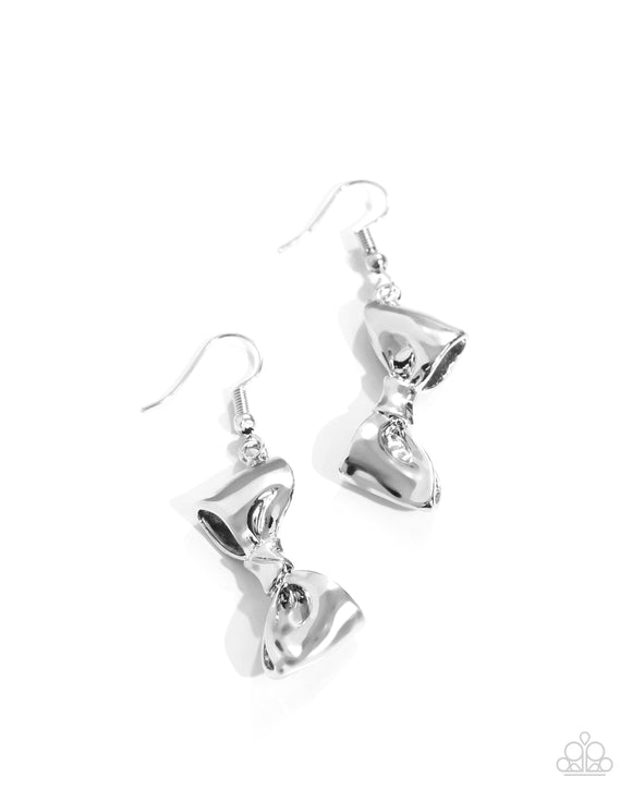 Dapper Dalliance - Silver - Paparazzi Bow Earrings