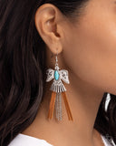 Southwestern Selfie - Blue - Paparazzi Turquoise Leather Eagle Earrings