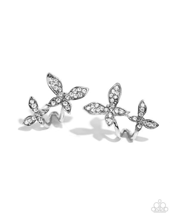 Adorably Aerial - White - Paparazzi Butterfly Hoop Earrings