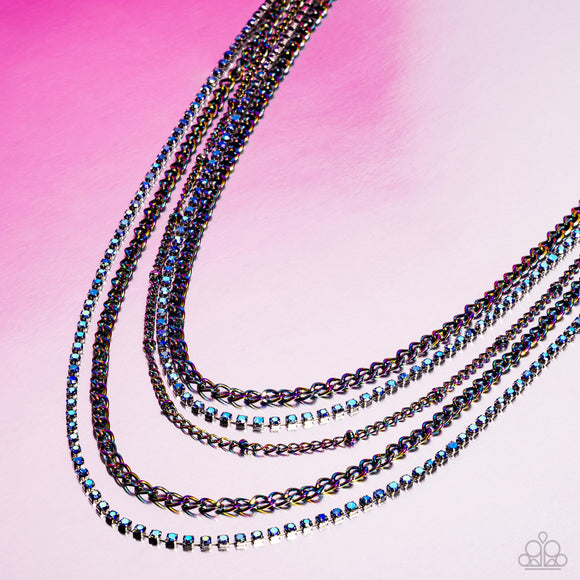 Dangerously Demure - Multi - Paparazzi Pink Diamond Oil Spill Layered Necklace 2024