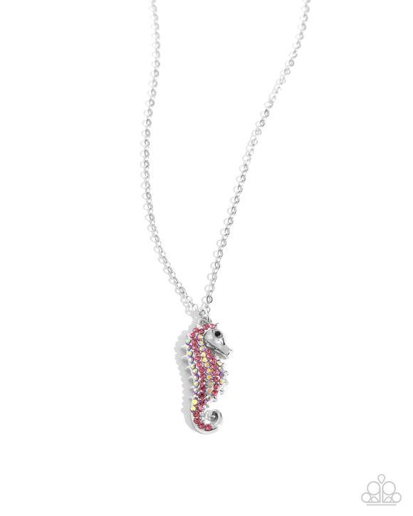 Seahorse Sailor - Pink - Paparazzi Seahorse Pink Iridescent Necklace