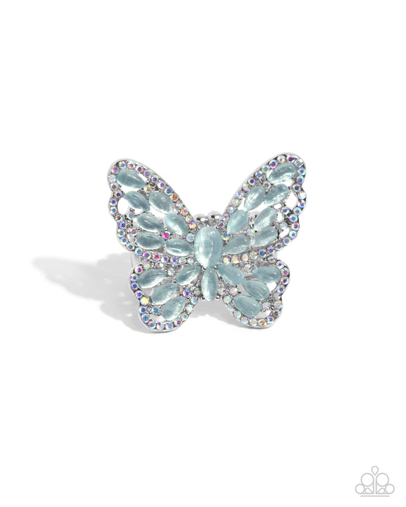 Were Soarin Flyin - Blue Butterfly Ring - Paparazzi Accessories