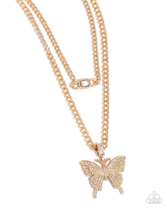 Aerial Arrangement - Gold - Paparazzi Accessories Butterfly Necklace