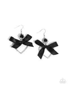 Kawaii Keepsake - Black - Paparazzi Accessories Heart Bow Earrings