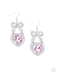 Adorable Allure - Pink - Paparazzi Accessories Bow Heart Earrings