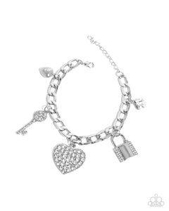 Fortified Fashion - White - Paparazzi Accessories Lock Heart Key Bracelet