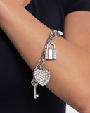 Fortified Fashion - White - Paparazzi Accessories Lock Heart Key Bracelet