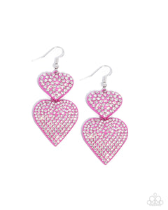 Never Enough Sparkle - Pink - Paparazzi Pink Dipped Heart Earrings