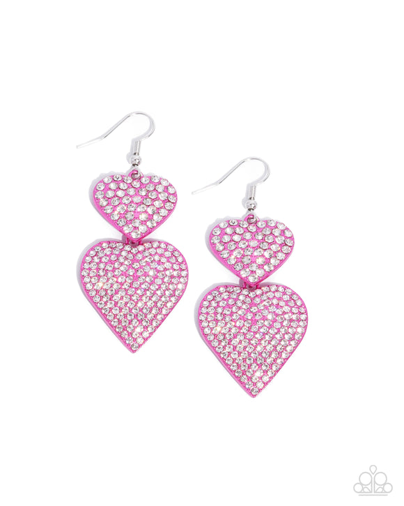 Never Enough Sparkle - Pink - Paparazzi Pink Dipped Heart Earrings