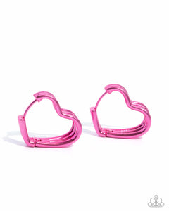 Memorable Love - Pink - Paparazzi Accessories Pink Dipped Heart Hinge Hoop Earrings