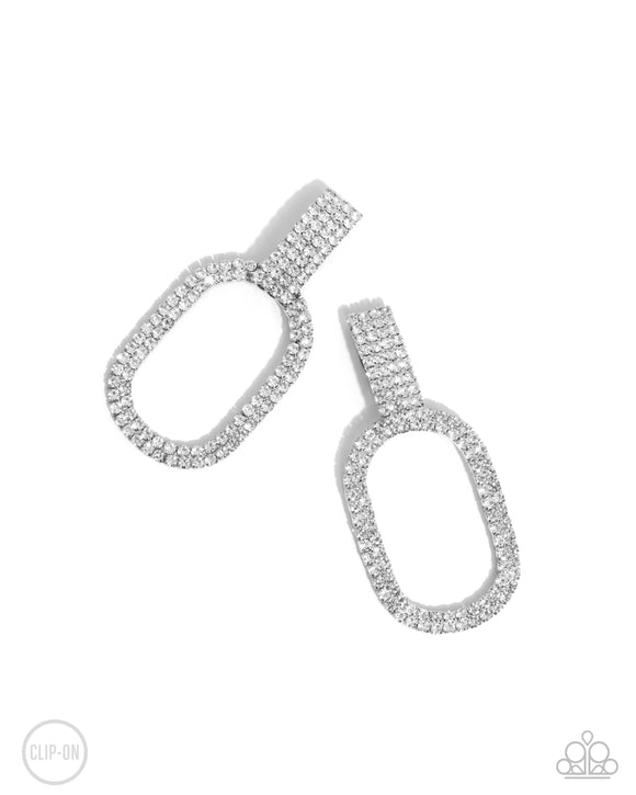 Guarded Glitz - White - Paparazzi Accessories Clip-on Earrings