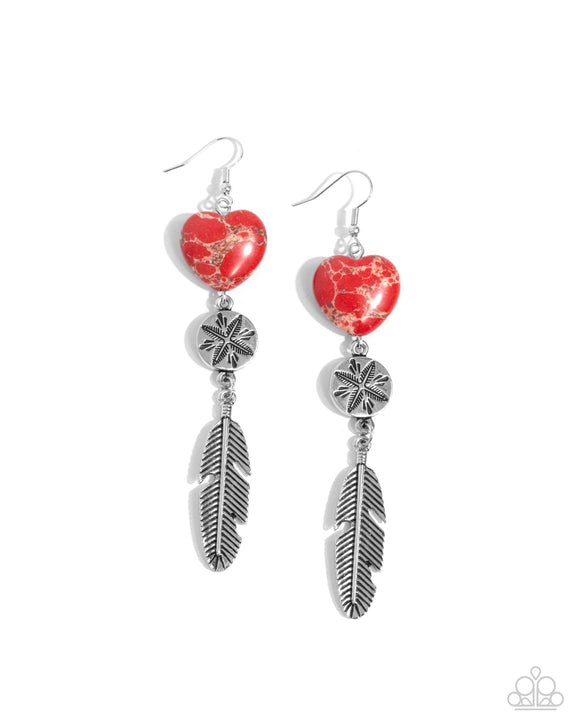 Free-Spirited Fame - Red - Paparazzi Accessories Feather Earrings