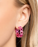 Historic Hearts - Pink - Paparazzi - Heart Hinge Hoops