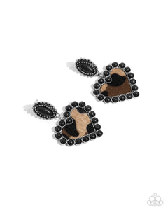 Whimsical Wrangler - Black - Paparazzi Accessories Cow Print Faux Fur Heart Earrings Preclaim