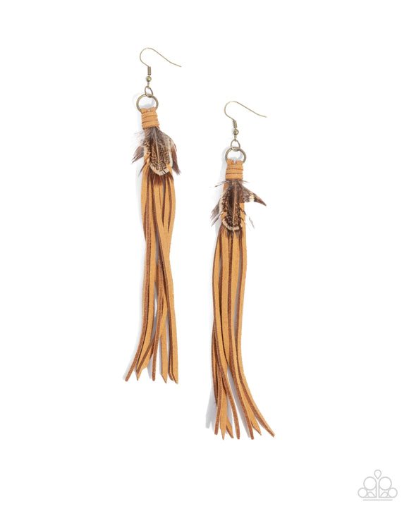 Feathered Festivity - Brass - Paparazzi Accessories