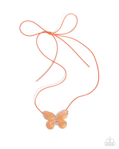 Fluttering Fervor - Orange - Paparazzi Accessories Butterfly Necklace