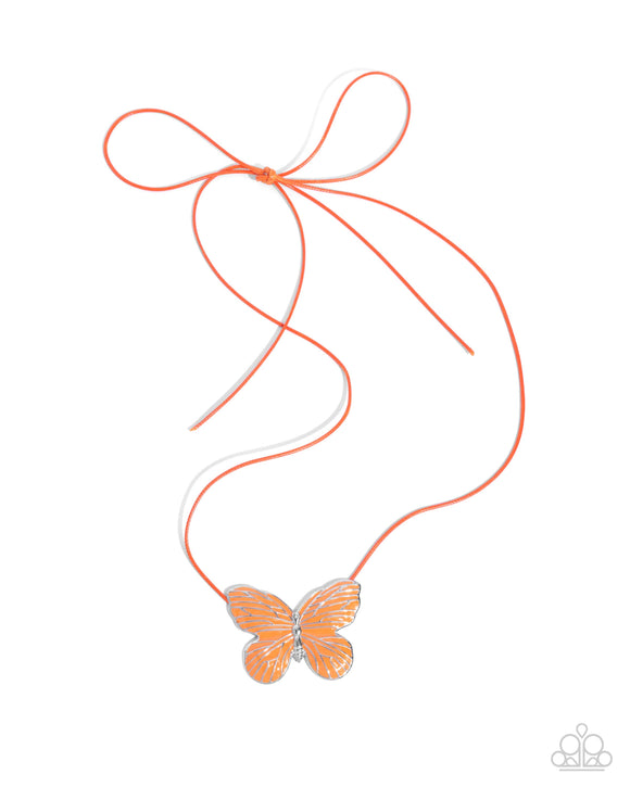 Fluttering Fervor - Orange - Paparazzi Accessories Butterfly Necklace