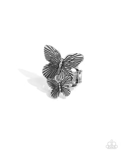 Drifting Duo - Silver - Paparazzi Accessories Butterfly Ring