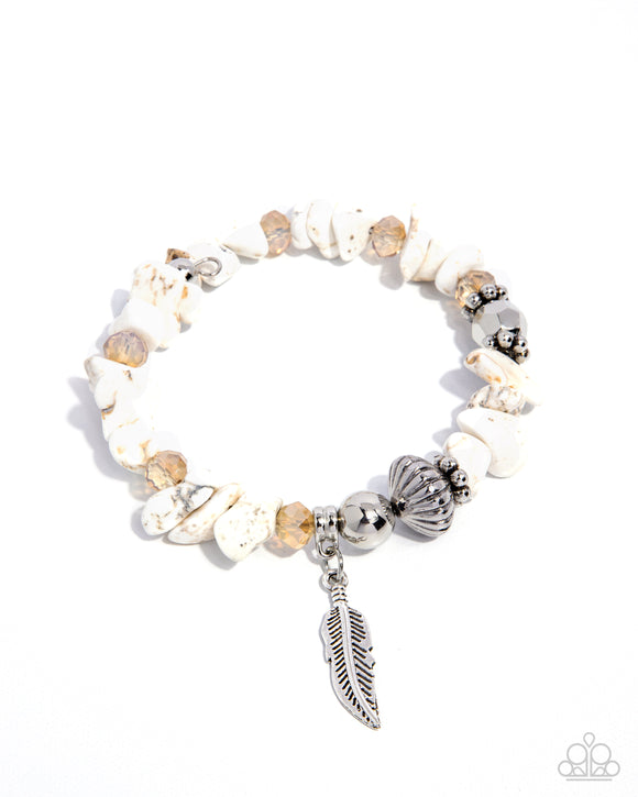 Earthy Earning - White - Paparazzi Accessories Feather Coil Bracelet