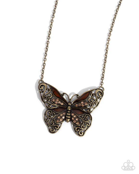 Flawless Flight - Brass - Paparazzi Accessories Butterfly Necklace