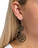 Reminiscent Rosette - Brass - Paparazzi Accessories Rose Earrings