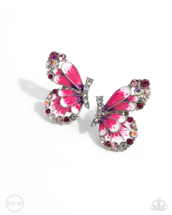 Decadent Descent - Pink - Paparazzi Accessories Clip-On Butterfly Earrings