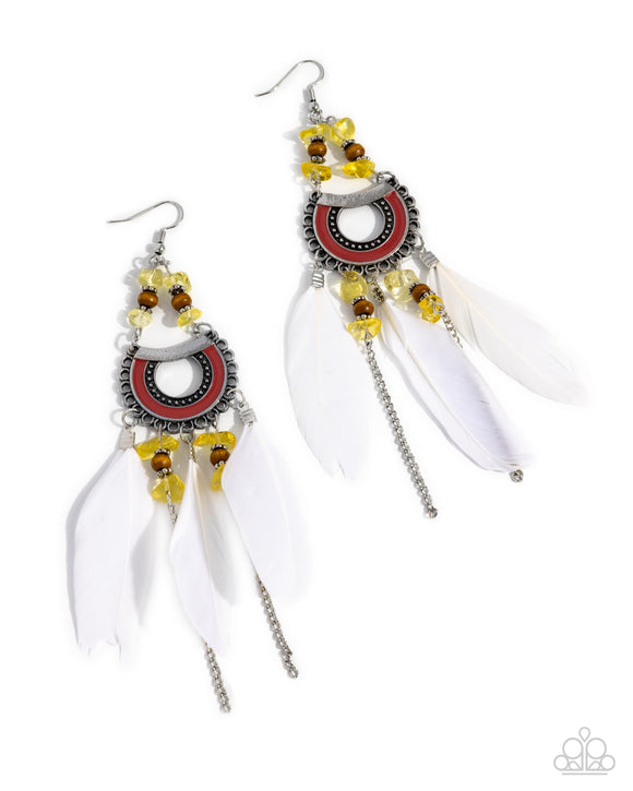 Serene Stage - Yellow - Feather Earrings
