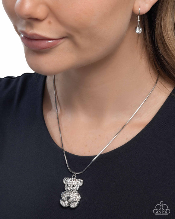 Cuddly Chic - White - Teddy Bear Necklace
