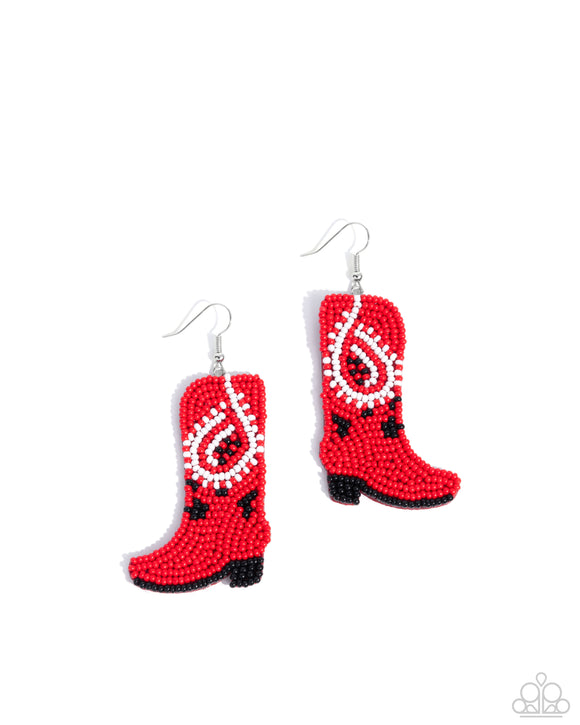 Western Webbing - Red - Boot Earrings