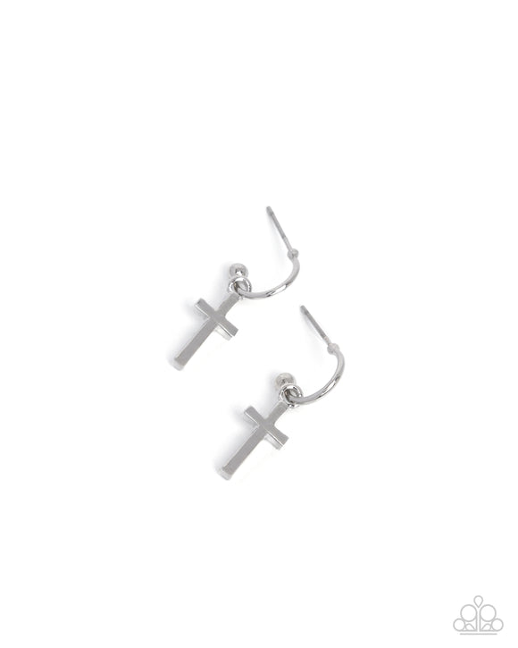 Daily Divinity - Silver - Cross Hoop Earrings