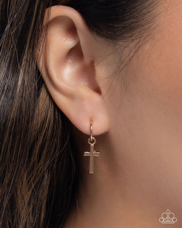 Daily Divinity - Gold - Cross Hoop Earrings