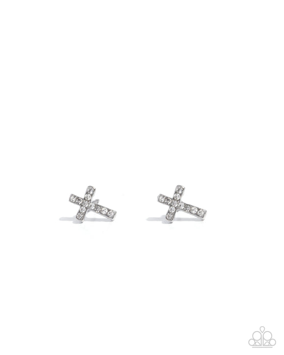 Sacred Shimmer - White Cross Earrings