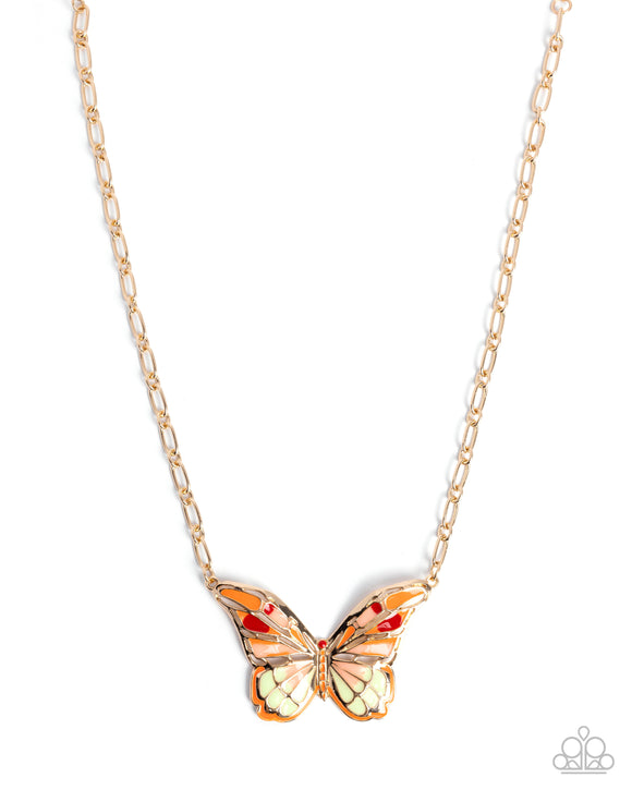 Aerial Accolade - Orange - Butterfly Necklace
