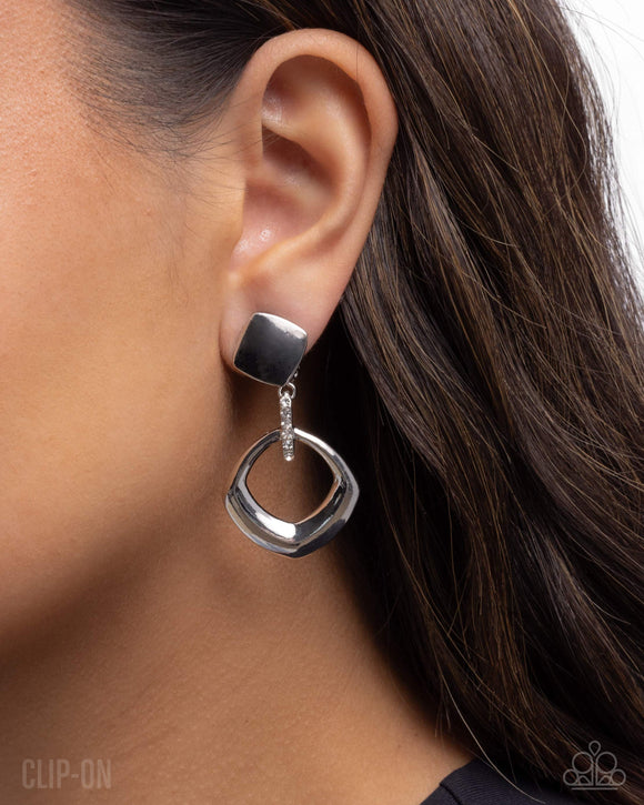 Square Shopaholic - White - Clip-on Earrings