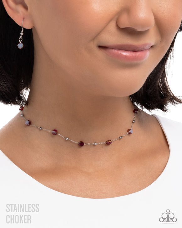 Defaced Decadence - Red - Stainless Steel Choker