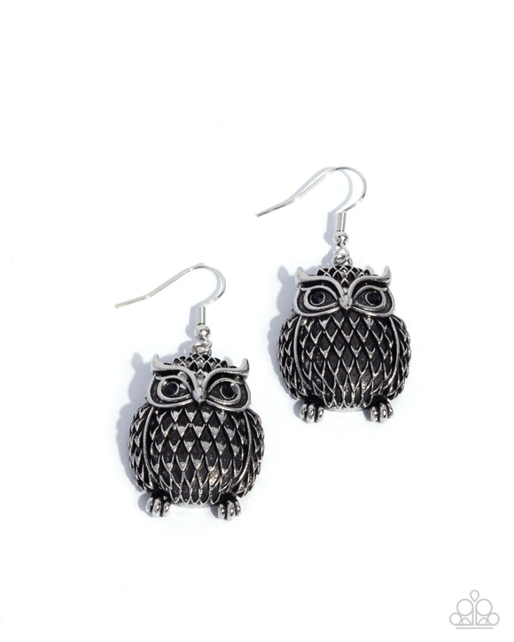 Ostentatious Owl - Silver - Owl Earrings